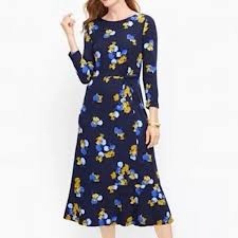 Talbots Petite Women's Long Sleeve Midi Dress Floral Size 6